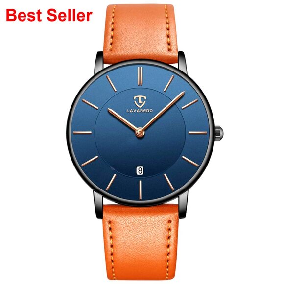 Other - Minimalist Analog Date Watch with Leather Strap
